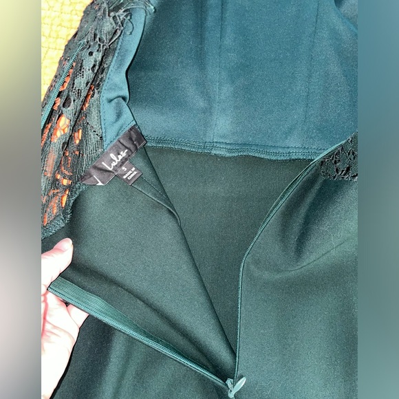 Lulu’s Dark Green Dress with Lace Detailing Size Small - Picture 6 of 6